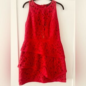 BCBGMaxAzria Red Lace Tiered Mini Dress